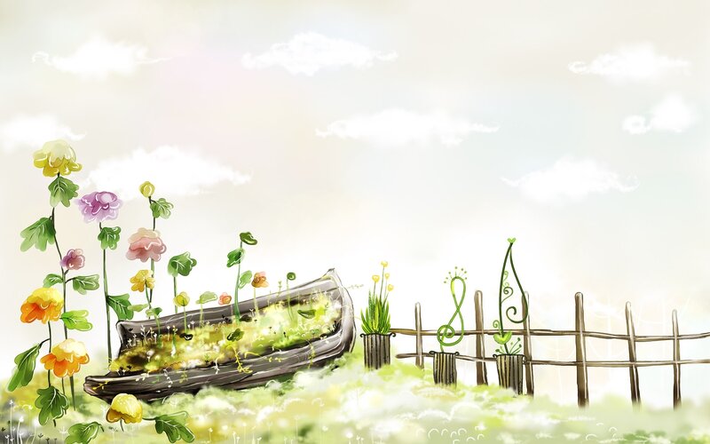 Boat garden in a dreamy field
