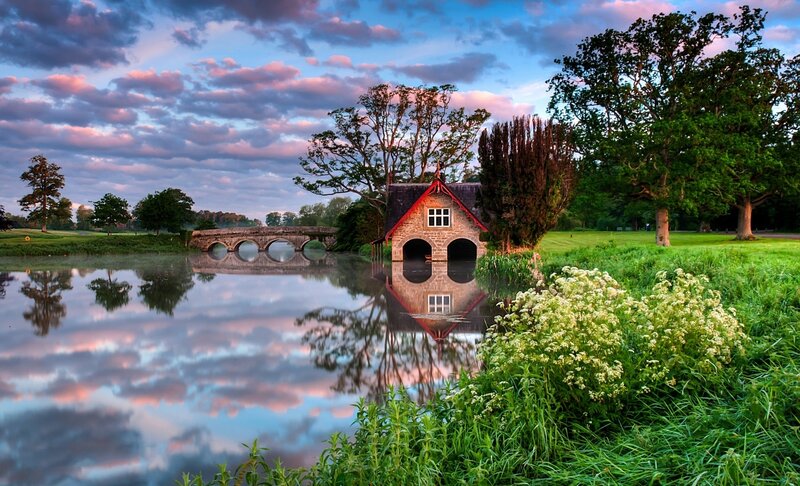 Boat House by Lake — Blue