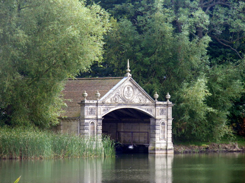 Boat house on a lake