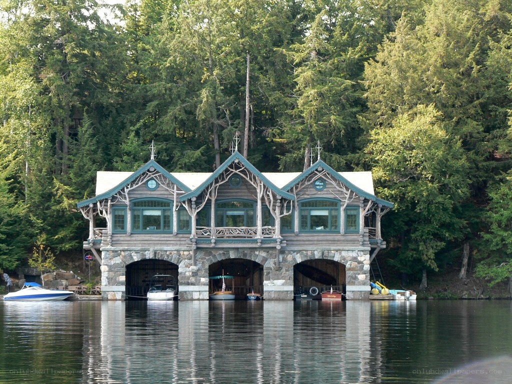 Boat house on a lake