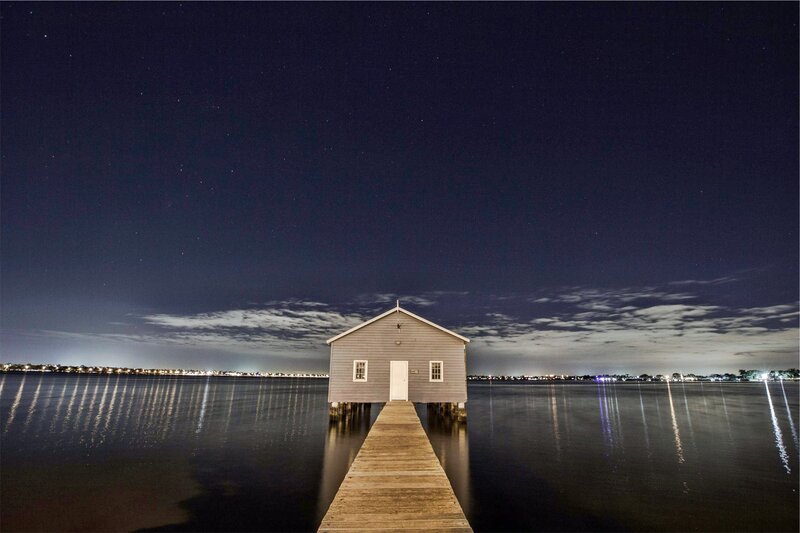 Boat House on Dock — Dark Blue