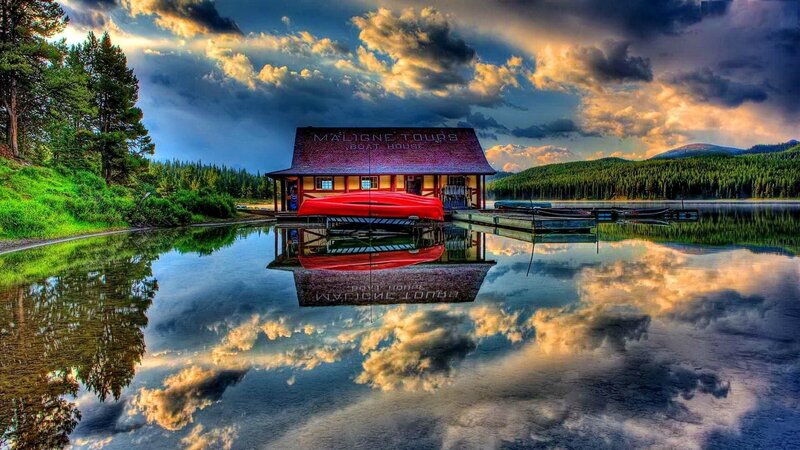 Boat House on Lake — Blue, Dramatic