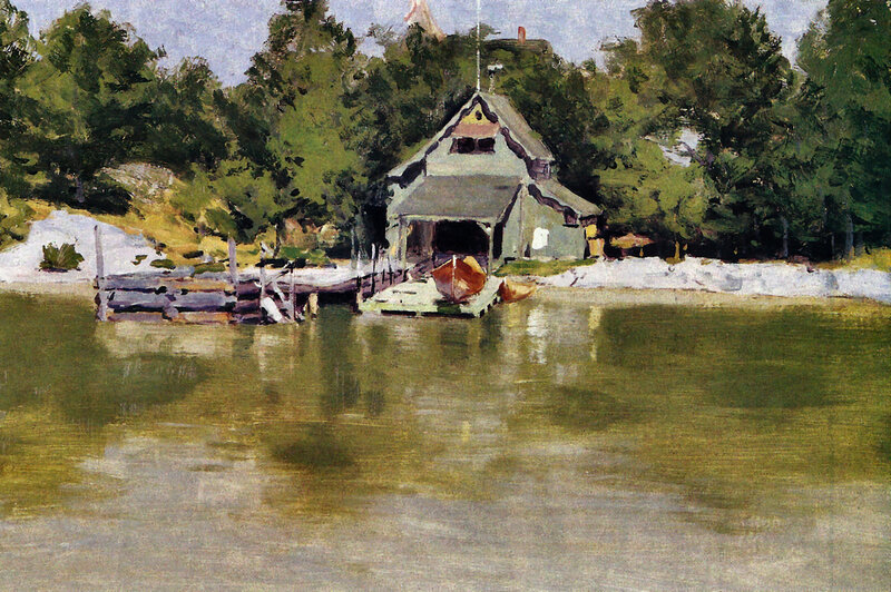 Boat House on Lake — Green