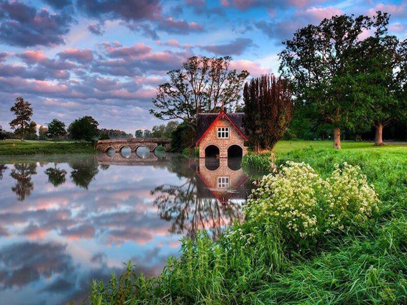 Boat House on River — Blue, Serene