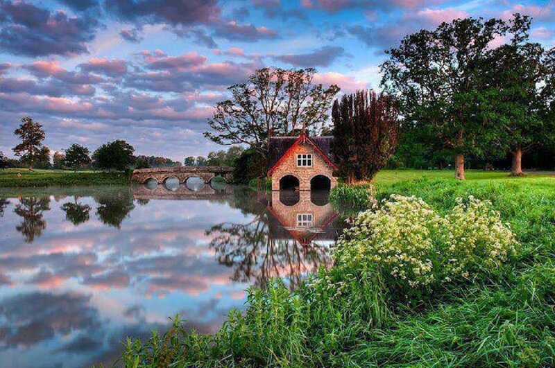 Boat House on River — Blue