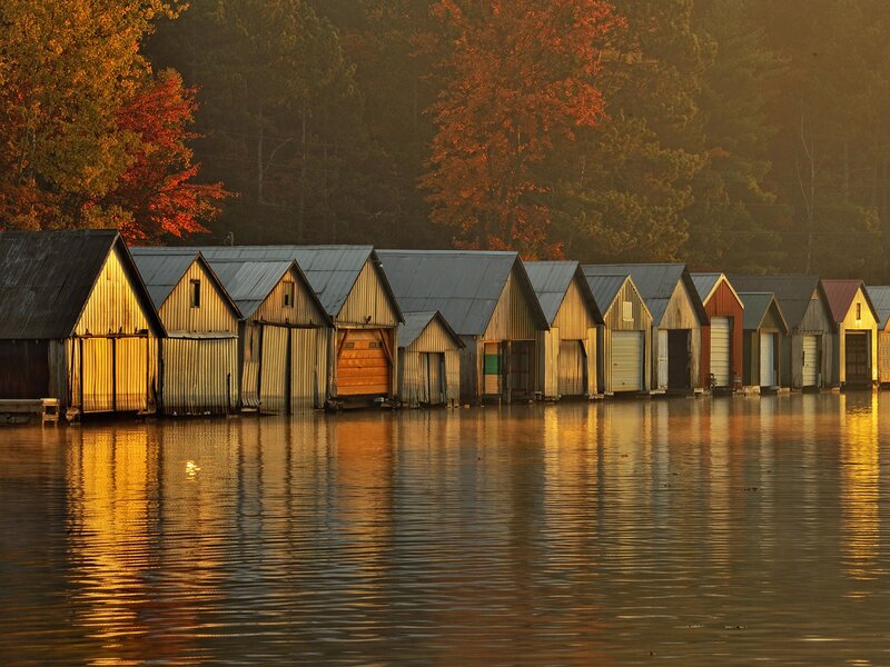 Boat Houses on Water — Gold