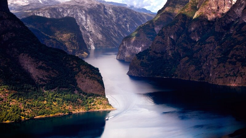 Boat in a Fjord — Blue, Dramatic