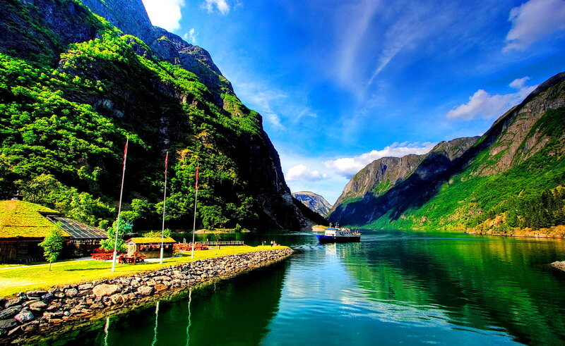 Boat in a Fjord — Blue, Serene