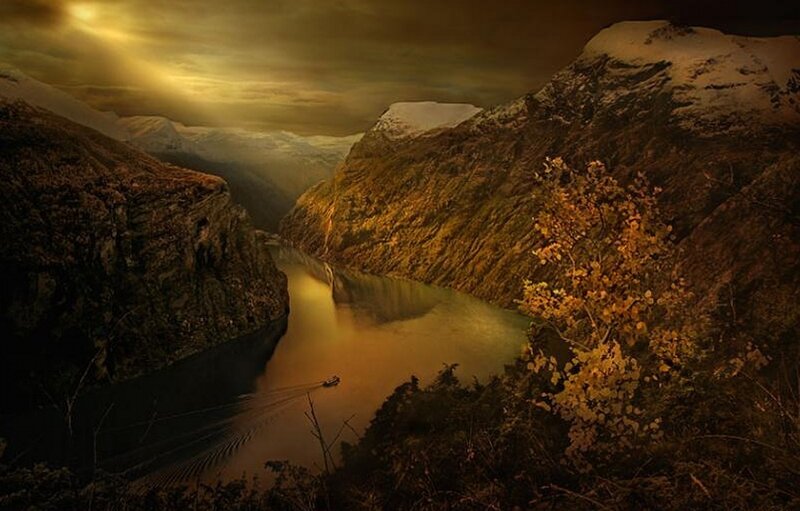 Boat in a Fjord — Gold