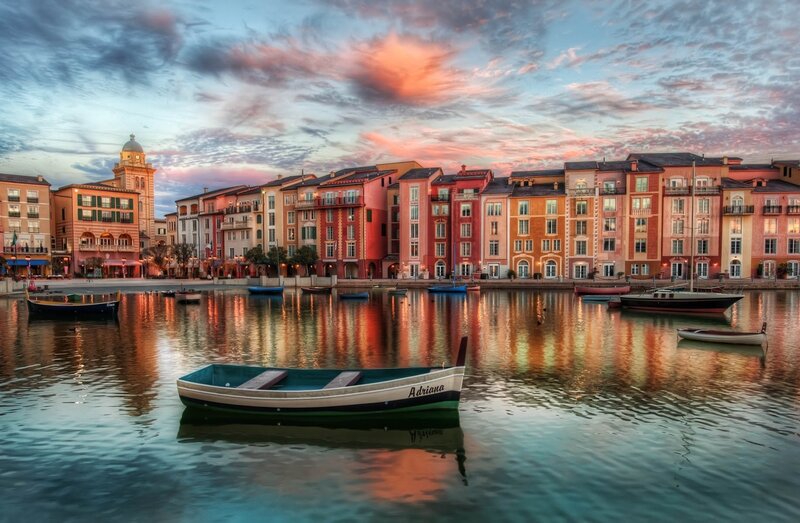 Boat in Canal at Dusk — Blue
