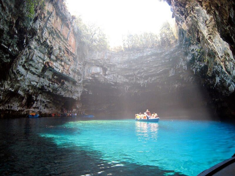 Boat in Cave Lake — Blue