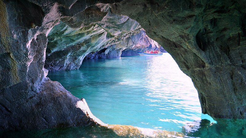 Boat in Cave Tunnel — Blue