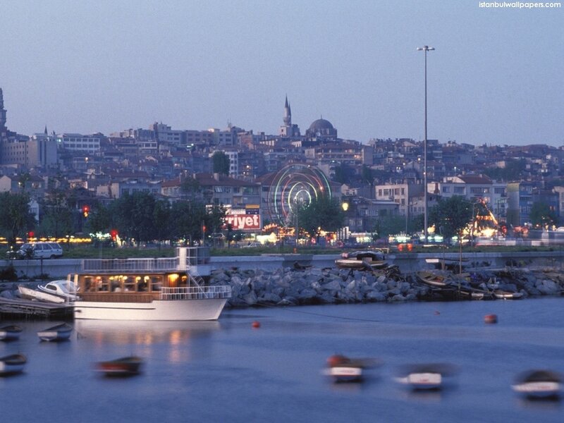 Boat in Harbor at Dusk — Blue, Calm