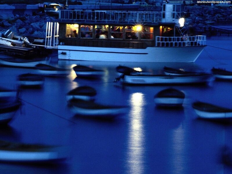 Boat in Harbor at Night