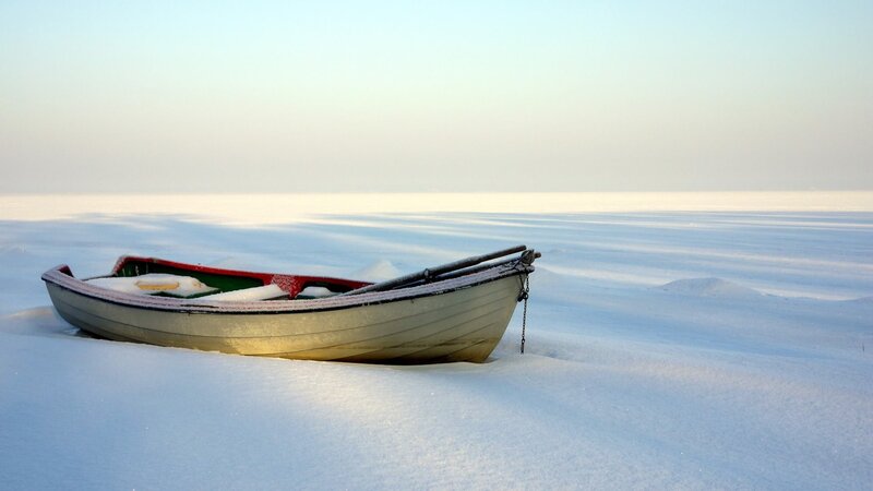 Boat in Snow — White