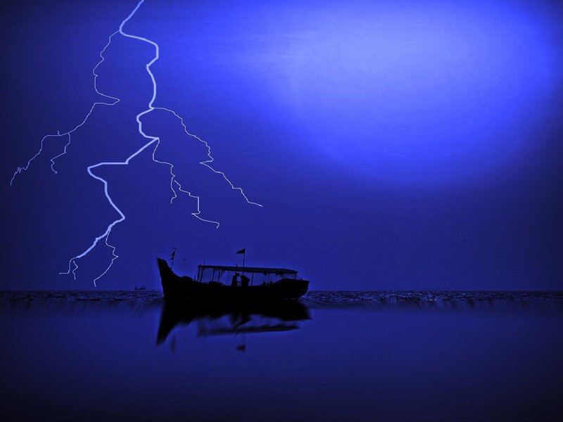Boat in stormy night