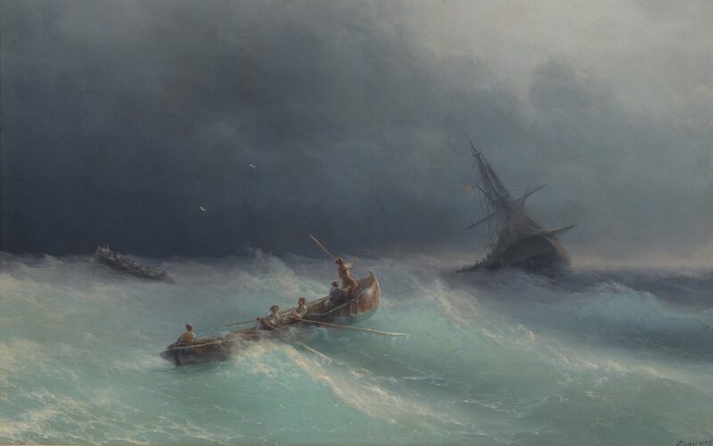 Boat in Stormy Sea — Blue