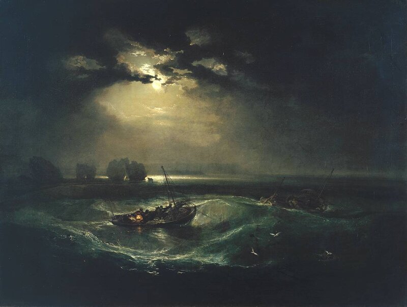 Boat in Stormy Sea — Dark Blue