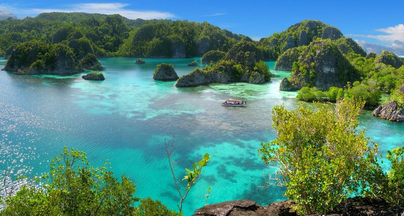Boat in Turquoise Water — Blue, Serene, Afternoon, Photograph