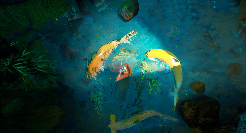 Boat in Underwater Cave