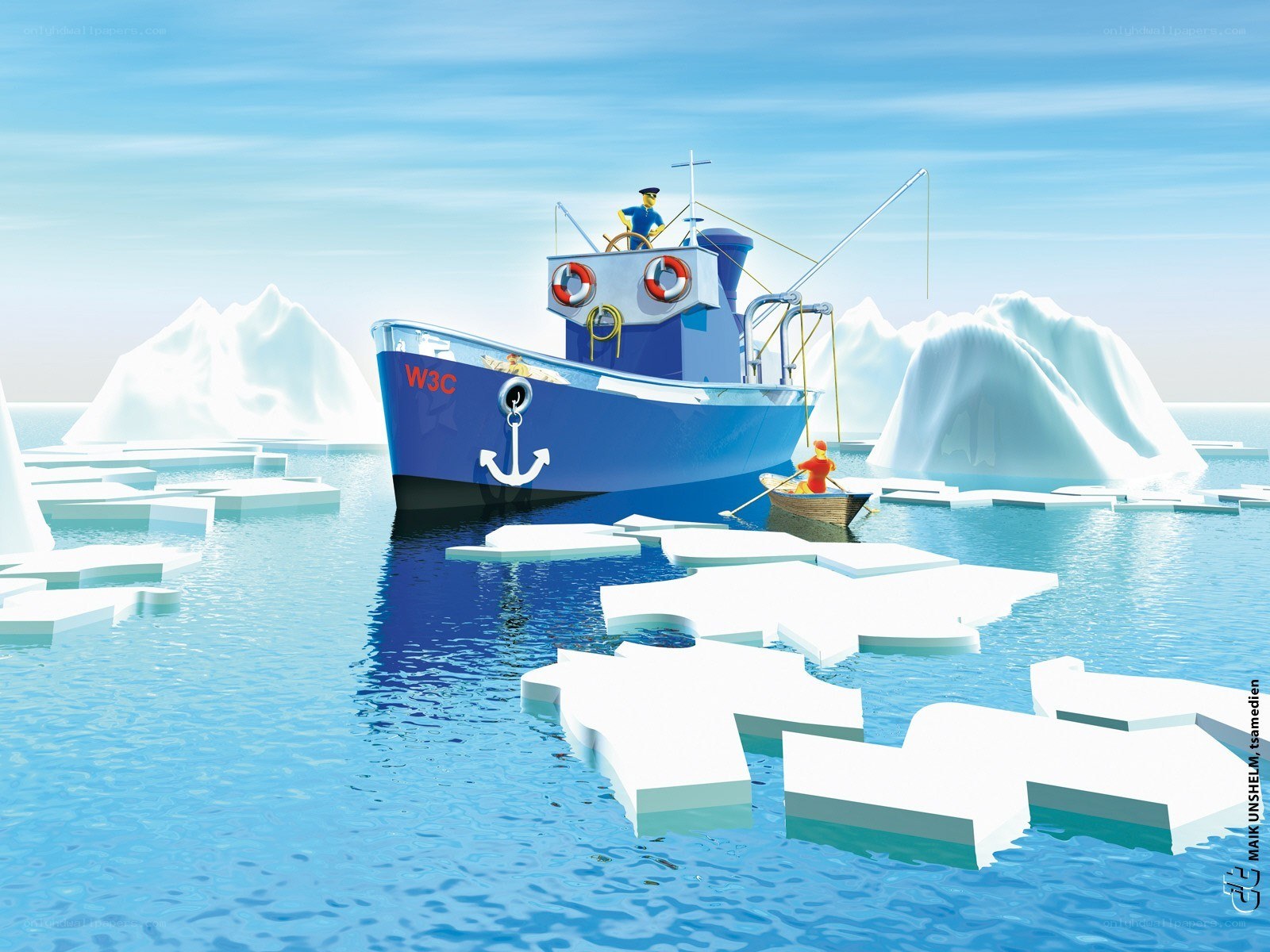 Boat navigating ice floes