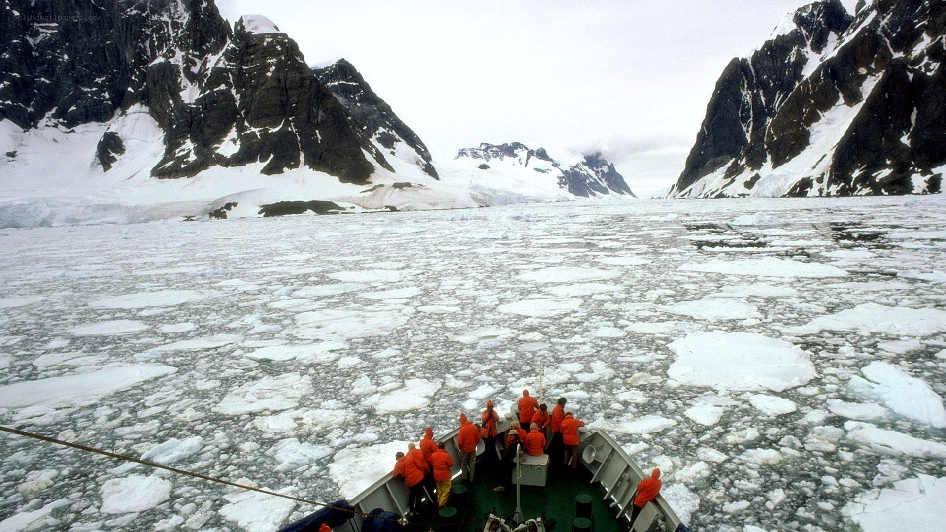 Boat navigating icy waters