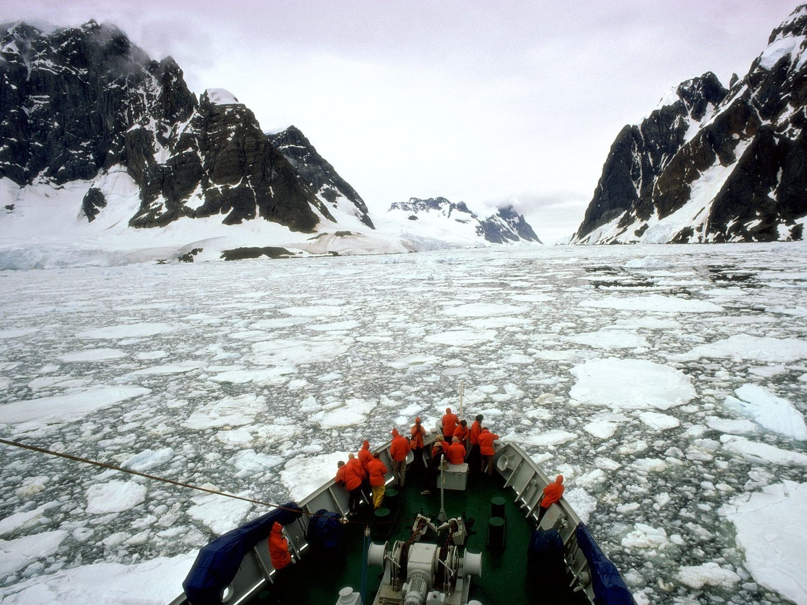 Boat navigating icy waters