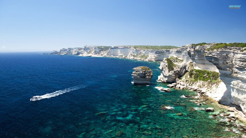 Boat Near Cliffs — Blue