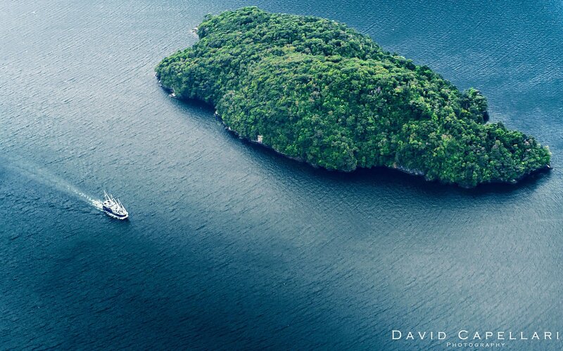 Boat Near Forested Island