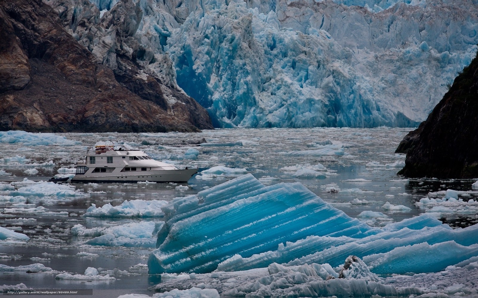 Boat near glacier ice