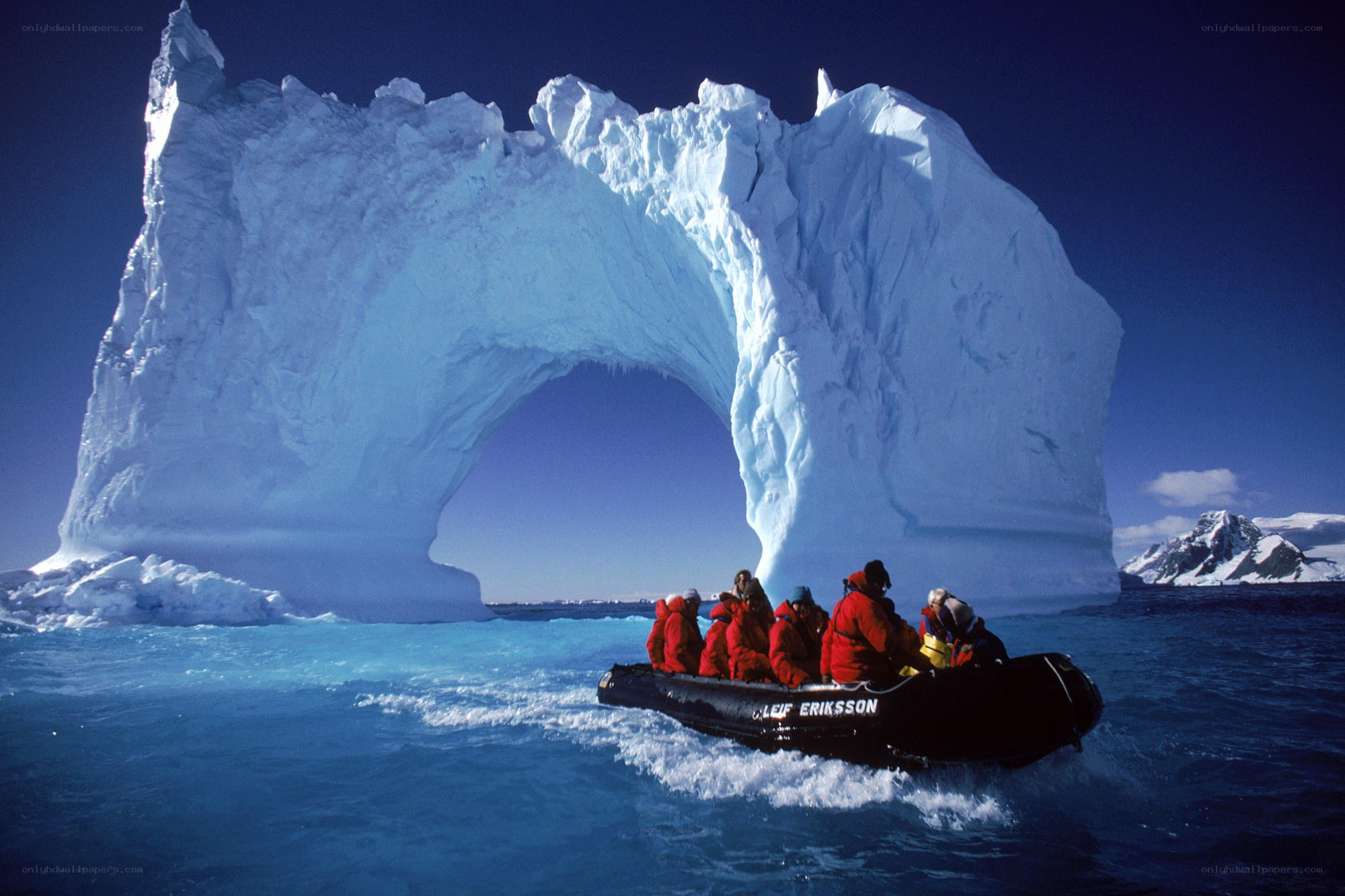 Boat near ice arch