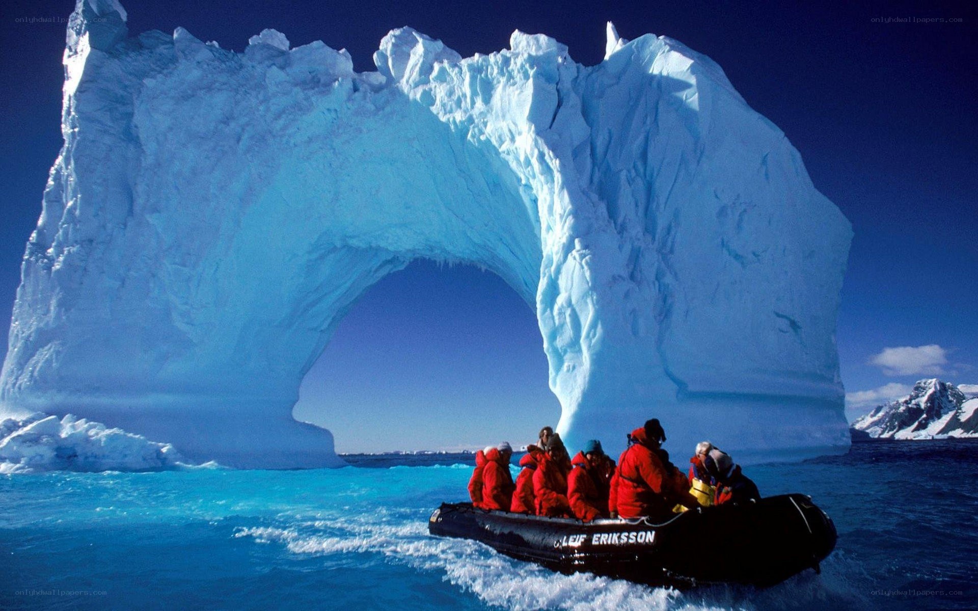 Boat near ice arch