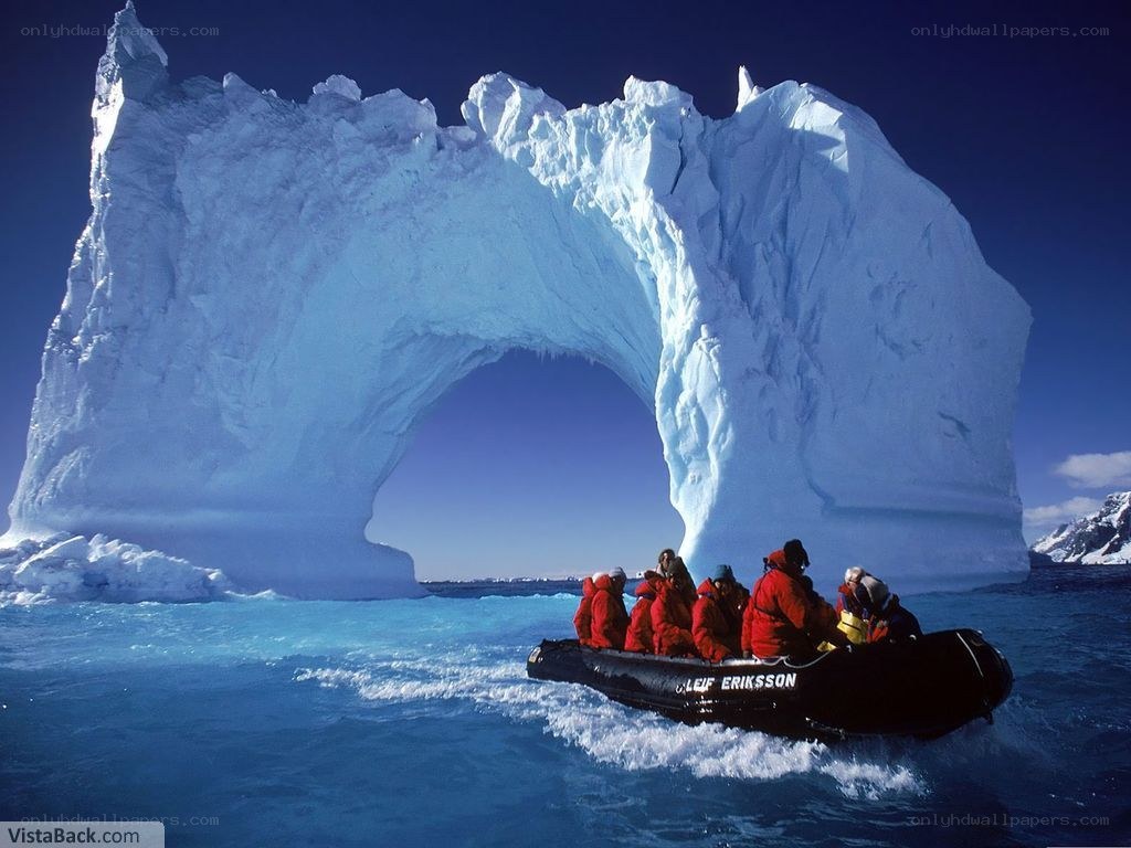 Boat near ice arch