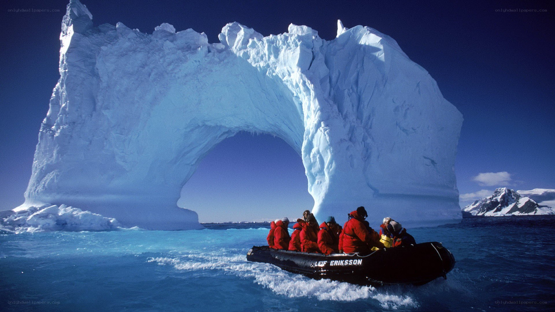 Boat near ice arch