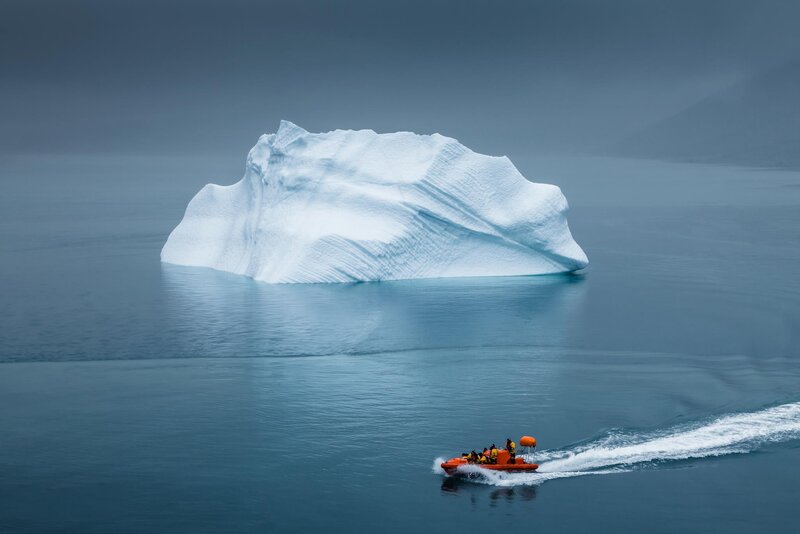 Boat Near Iceberg — Blue, Dramatic