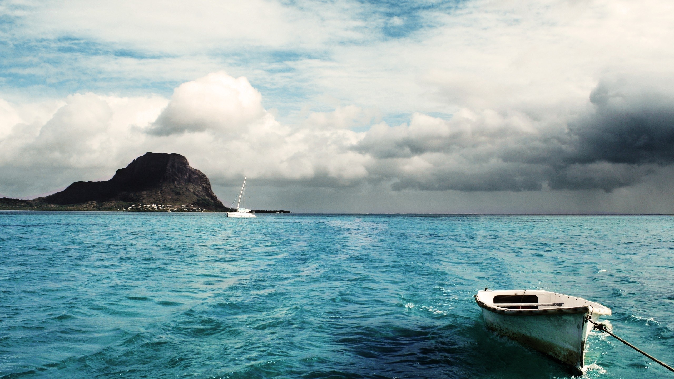 Boat near Le Morne mountain