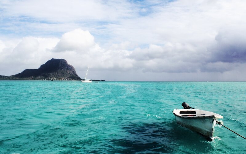 Boat near Le Morne mountain