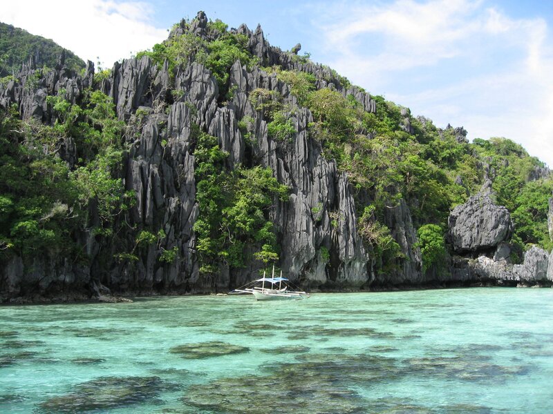 Boat Near Limestone Cliffs — Green