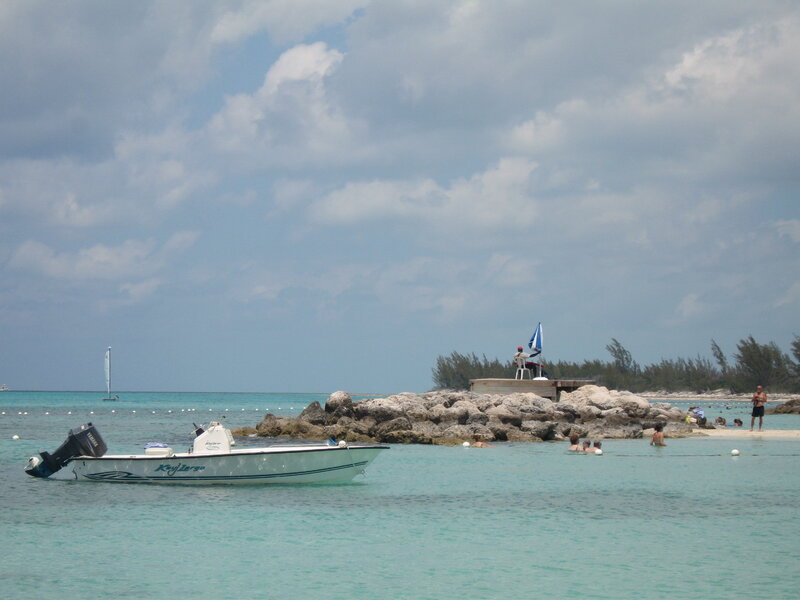 Boat near rocky island