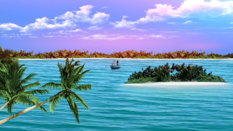 Boat Near Tropical Island — Blue