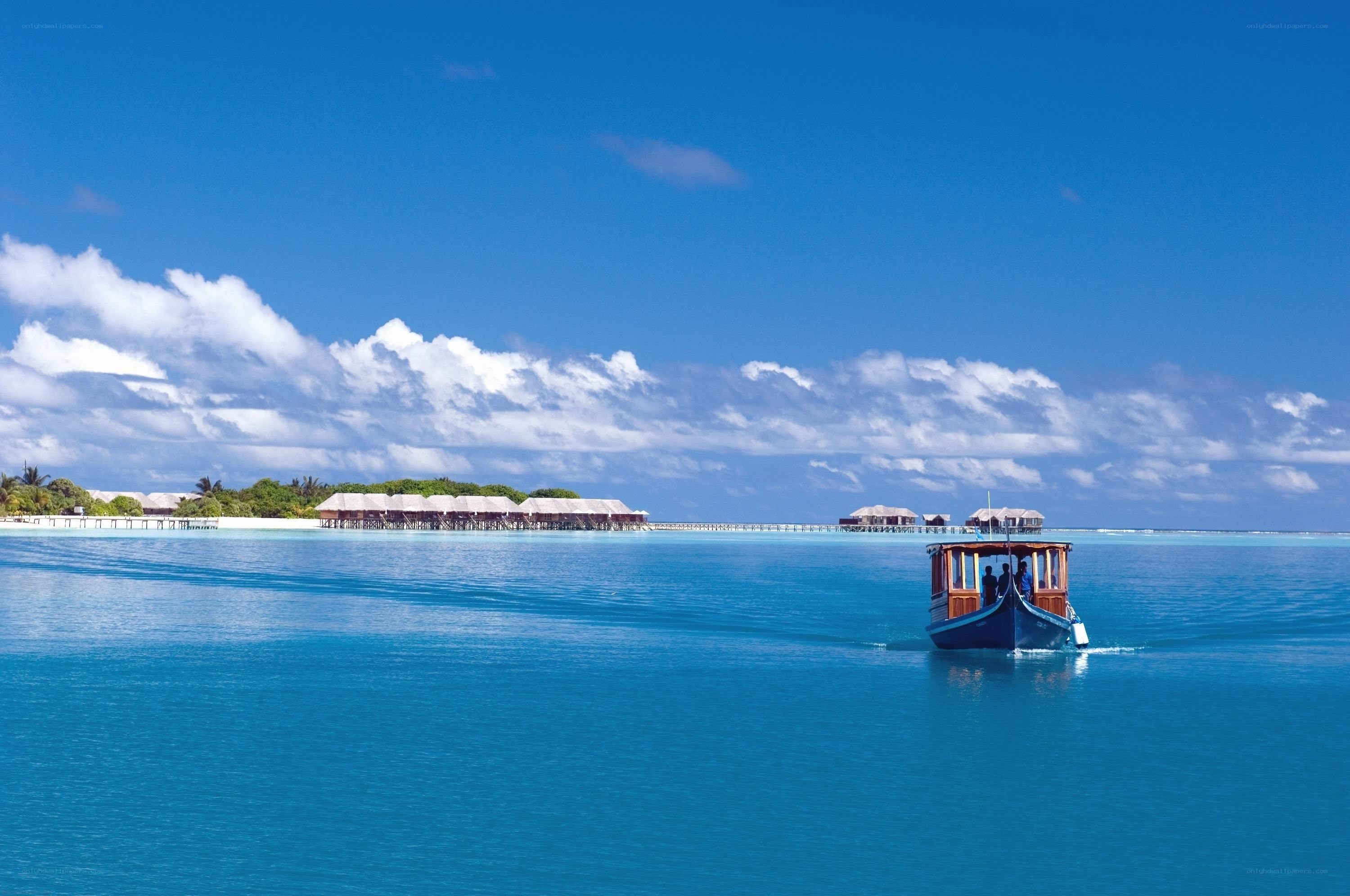 Boat near tropical island