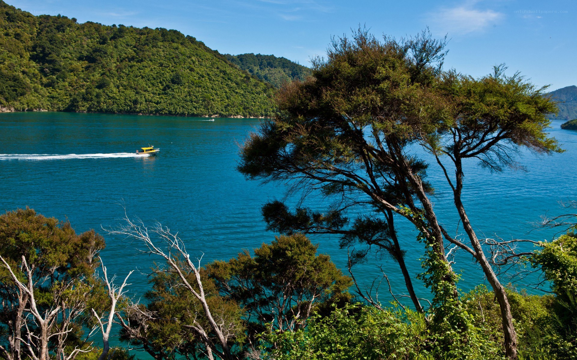 Boat on a blue bay