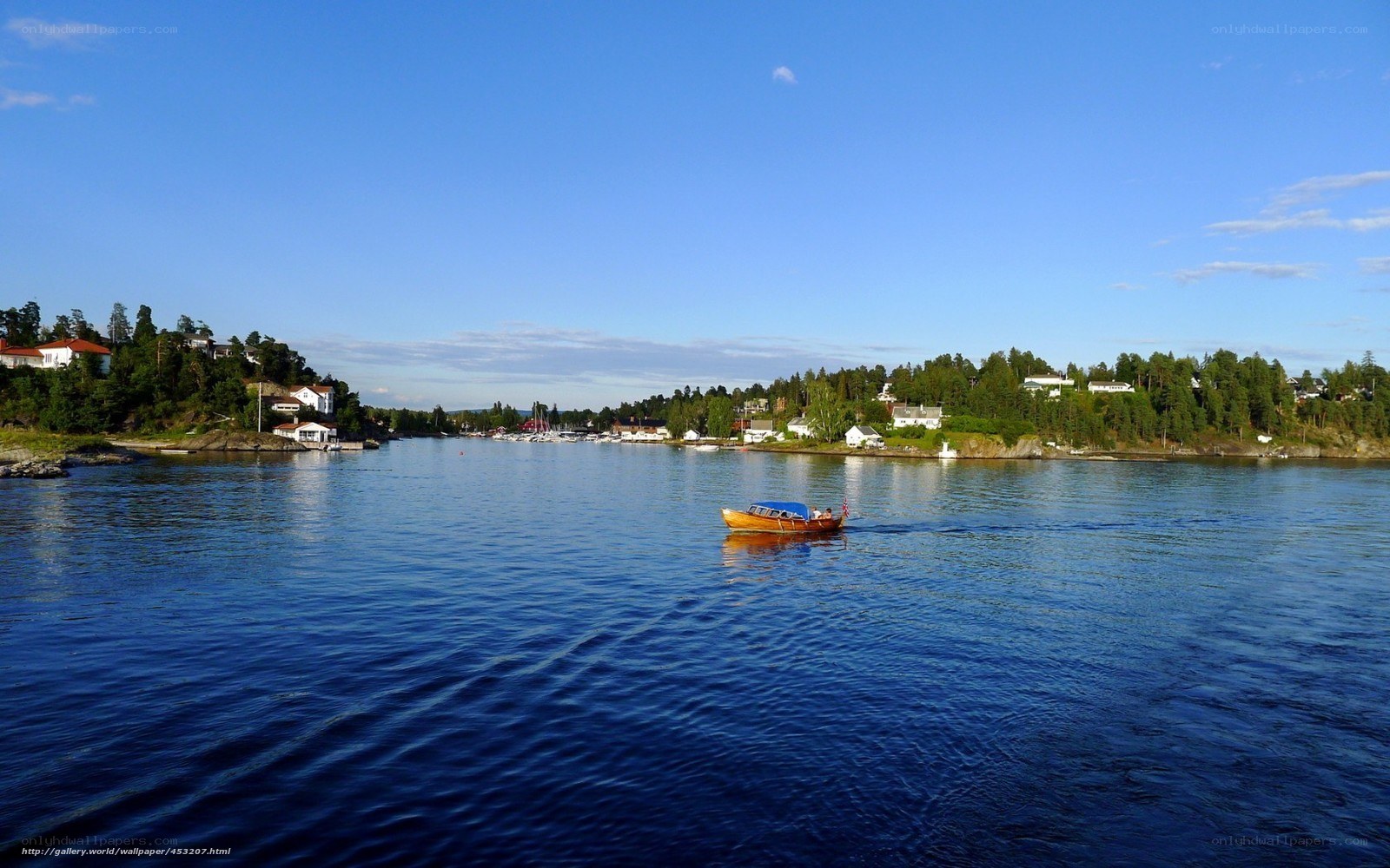 Boat on a calm blue bay