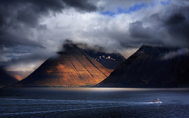 Boat on a Fjord — Blue, Dramatic