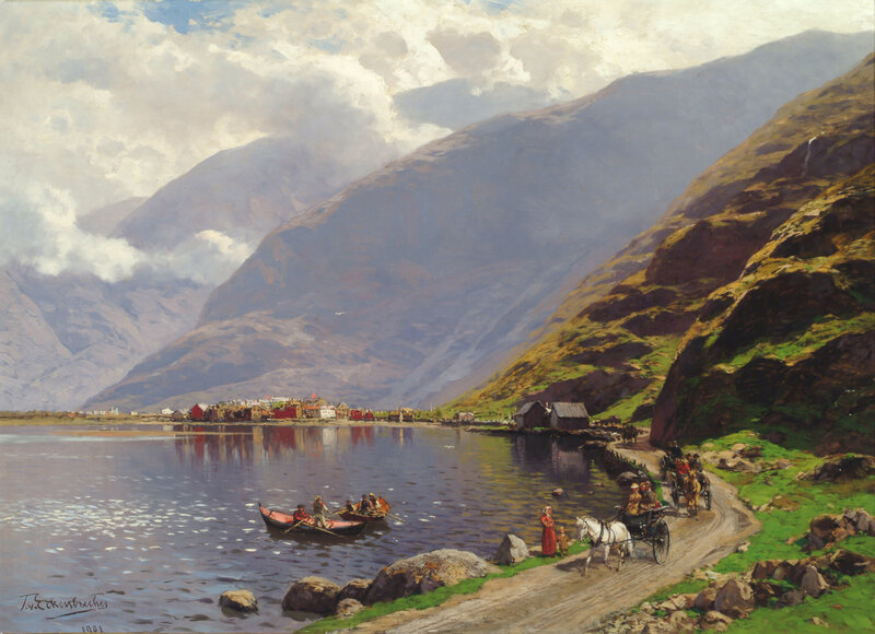 Boat on a Fjord — Blue, Serene, Afternoon, Painting