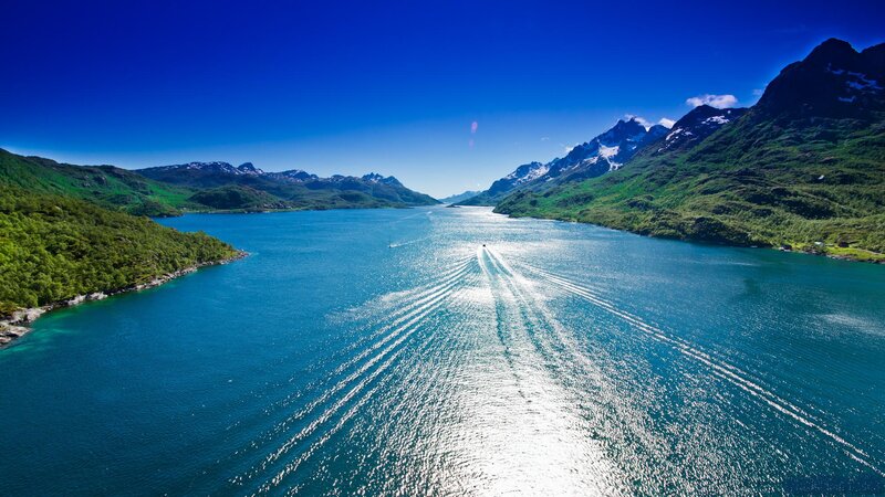 Boat on a Fjord — Blue, Serene