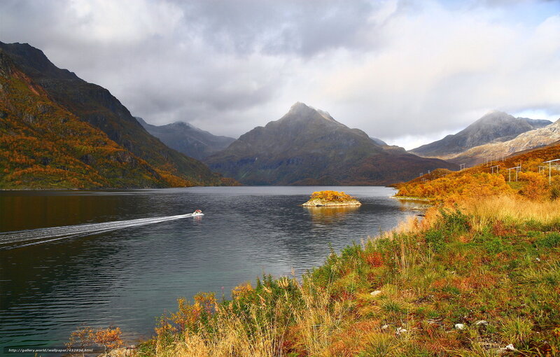 Boat on a fjord in autumn