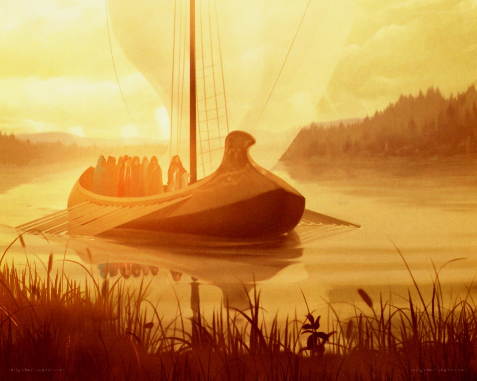 boat on a lake at sunset