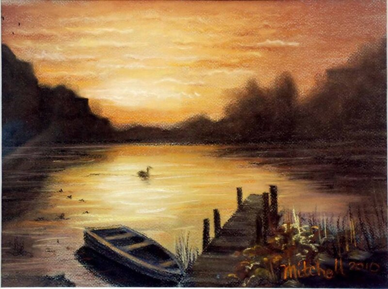 Boat on a Lake at Sunset — Orange, Serene