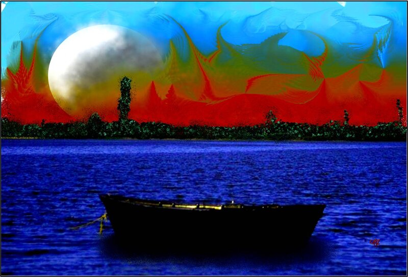 Boat on a Lake — Blue, Dramatic